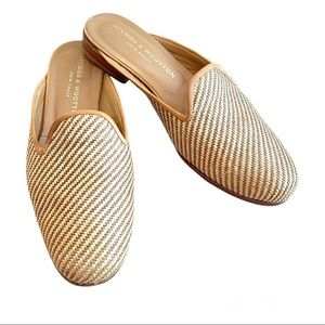 Stubbs & Wootton Mule Slide Woven Natural Straw Upper Natural Leather Trim